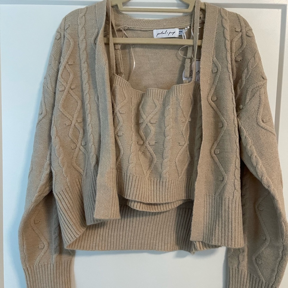 Cable Knit Beige Sweater Set
